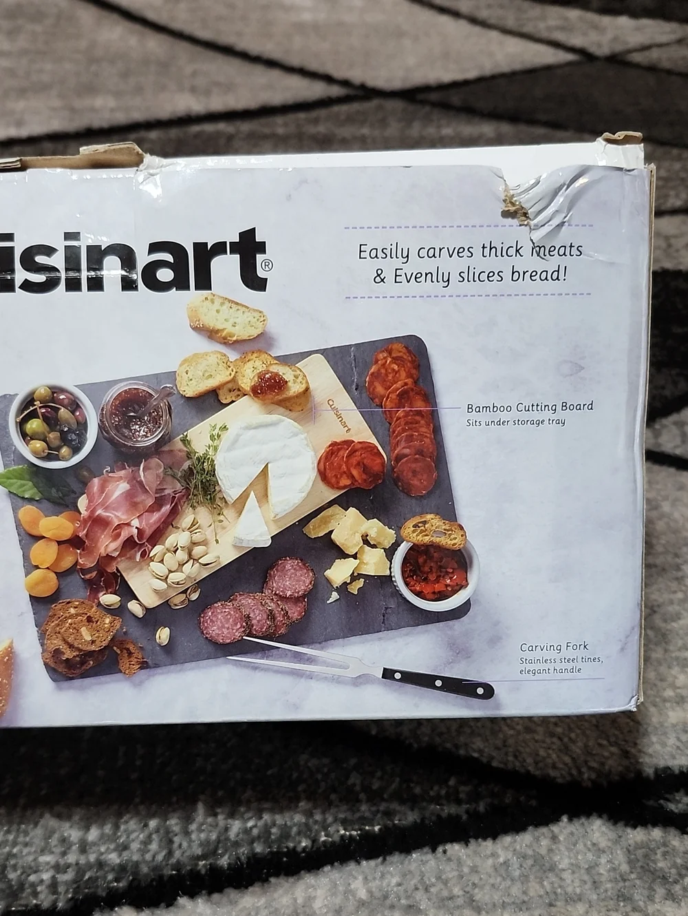 CUISINART BLACK ELECTRIC KNIFE SET W/ MATCHING CUTTING BOARD SERVING FORK
